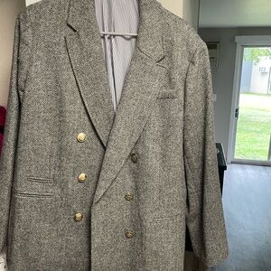 J. Crew Gray Herringbone Blazer with Gold Buttons